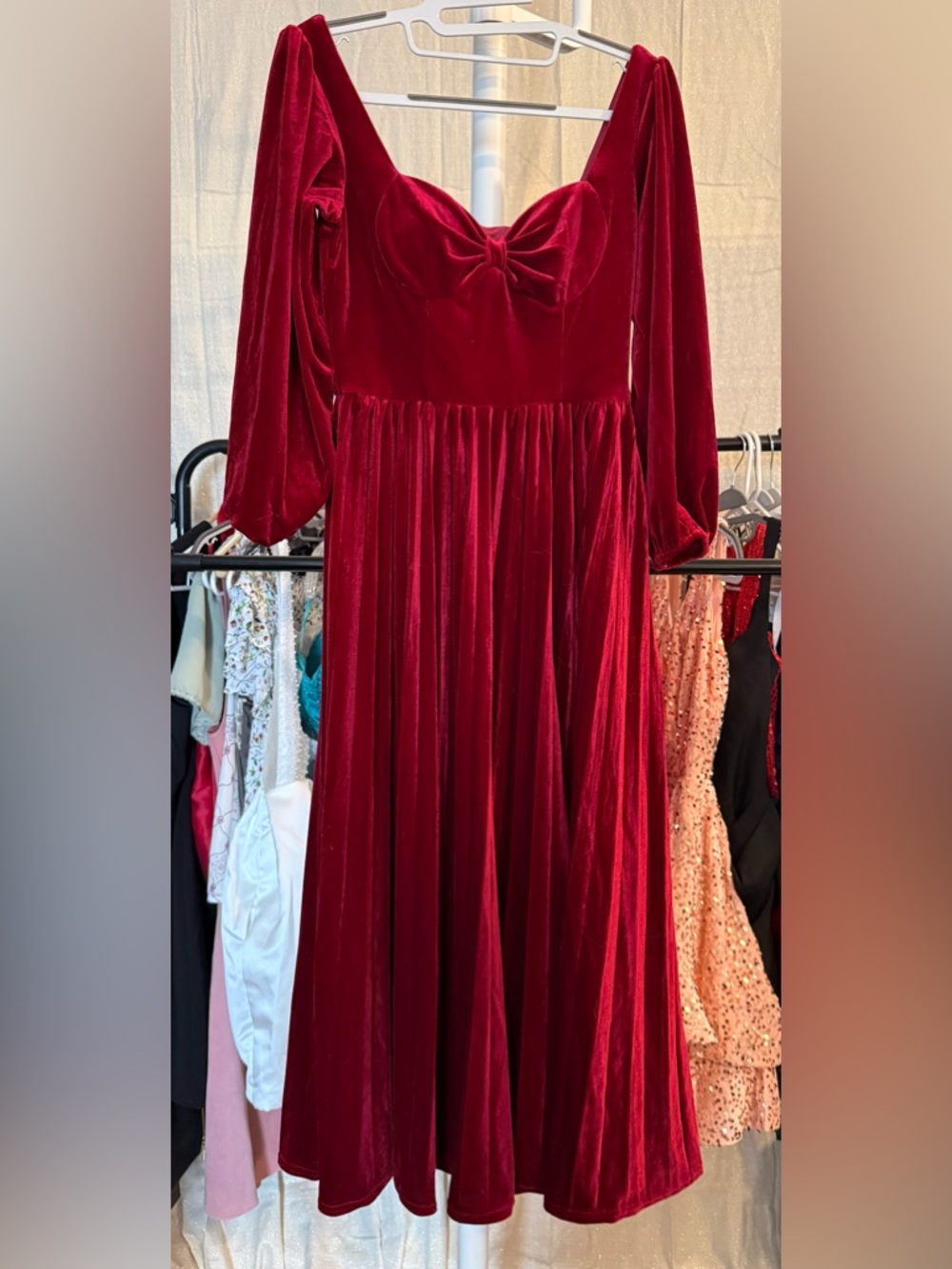 Red Velvet Long Sleeve Maxi Dress